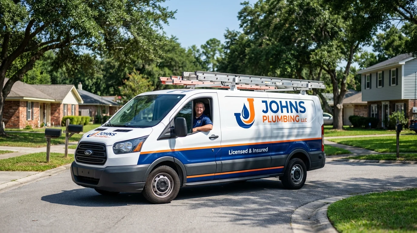 Johns Plumbing LLC service van in Huntertown, IN