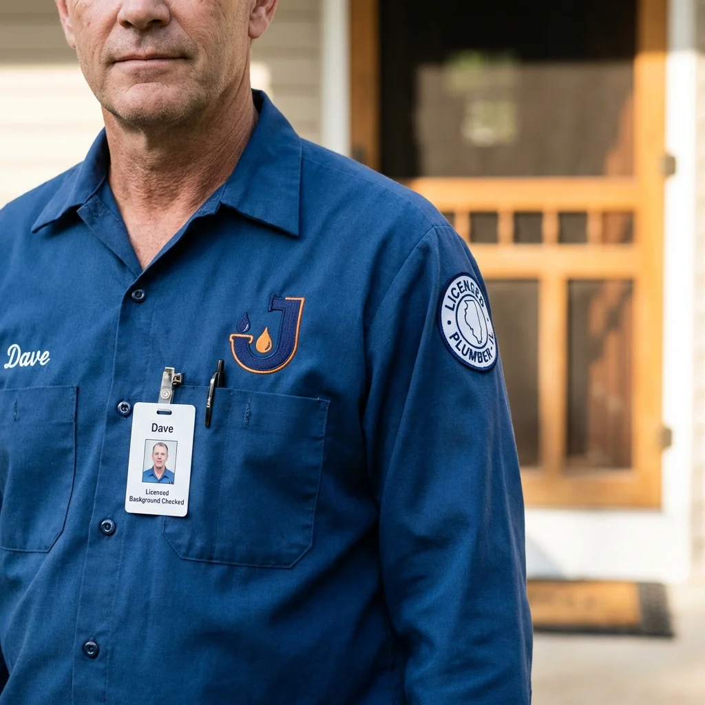 Licensed plumber showing ID badge in Huntertown, IN
